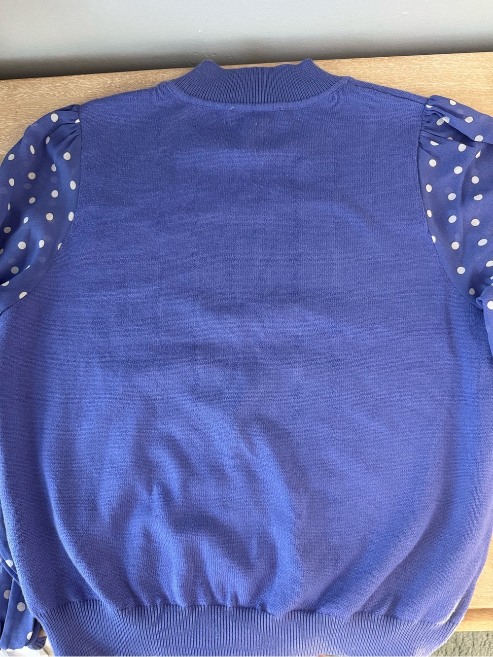Nanette Lepore Periwinkle Knit Top with Polka Dot Sleeve Accent - Picture 7 of 8